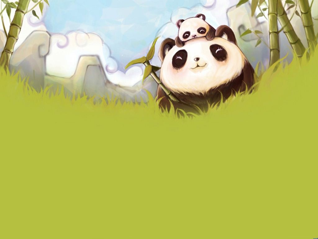 绿色竹林里的大熊猫和小熊猫PPT背景图片